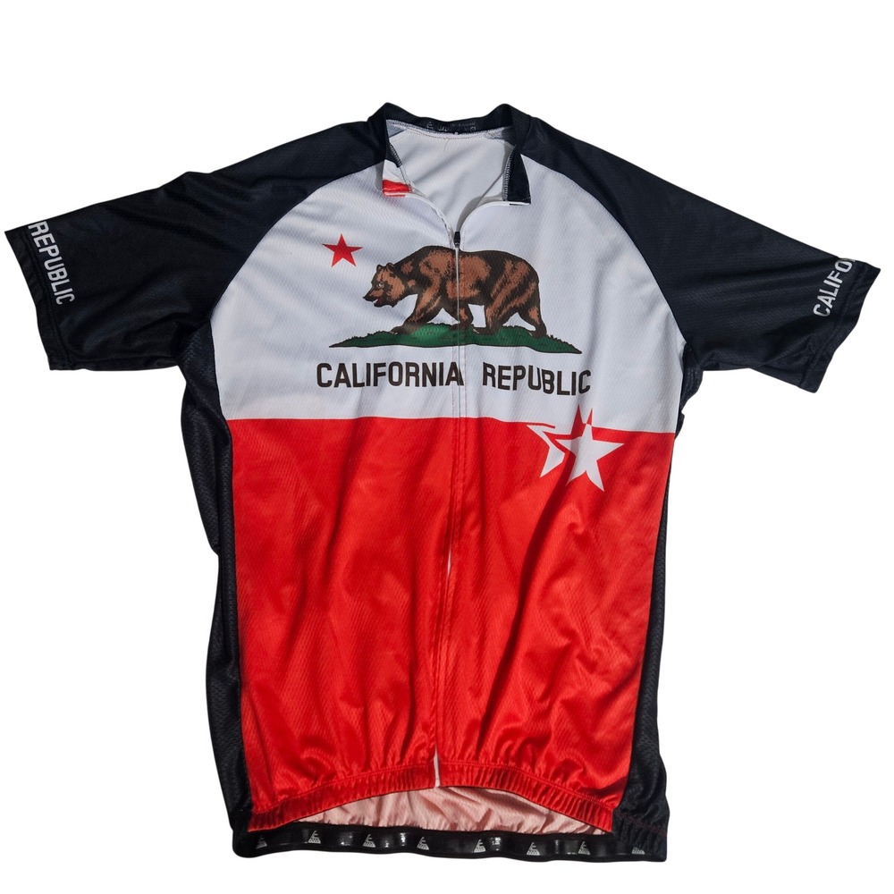 California Republic Cycling Jersey Mens 3XL Bear Flag Red White Black Bike Shirt